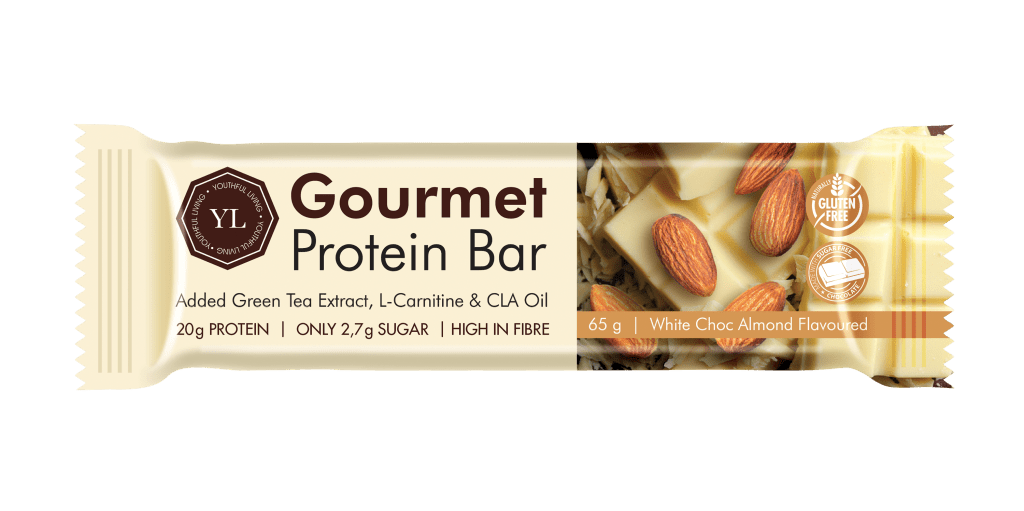 Youthful Living Gourmet Protein Bar White Choc Almond 65g - Yan Health